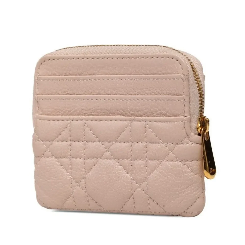 Dior Cannage Lambskin Leather Caro Coin Purse Pink
